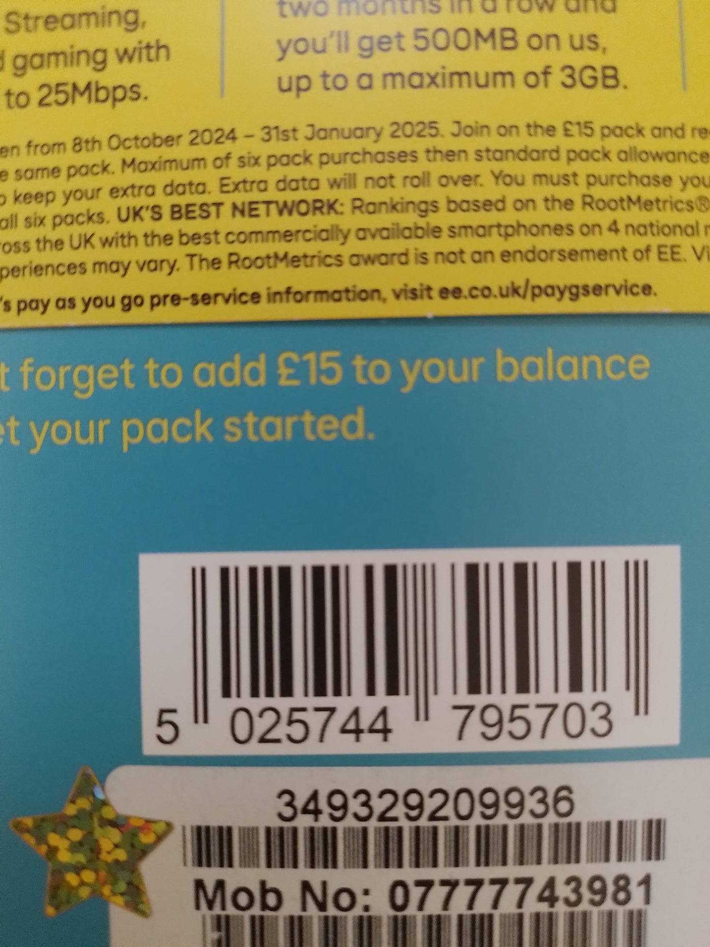 EE UK Sim Card Pack In Gold Easy Vip 77777 Number 077777 43981