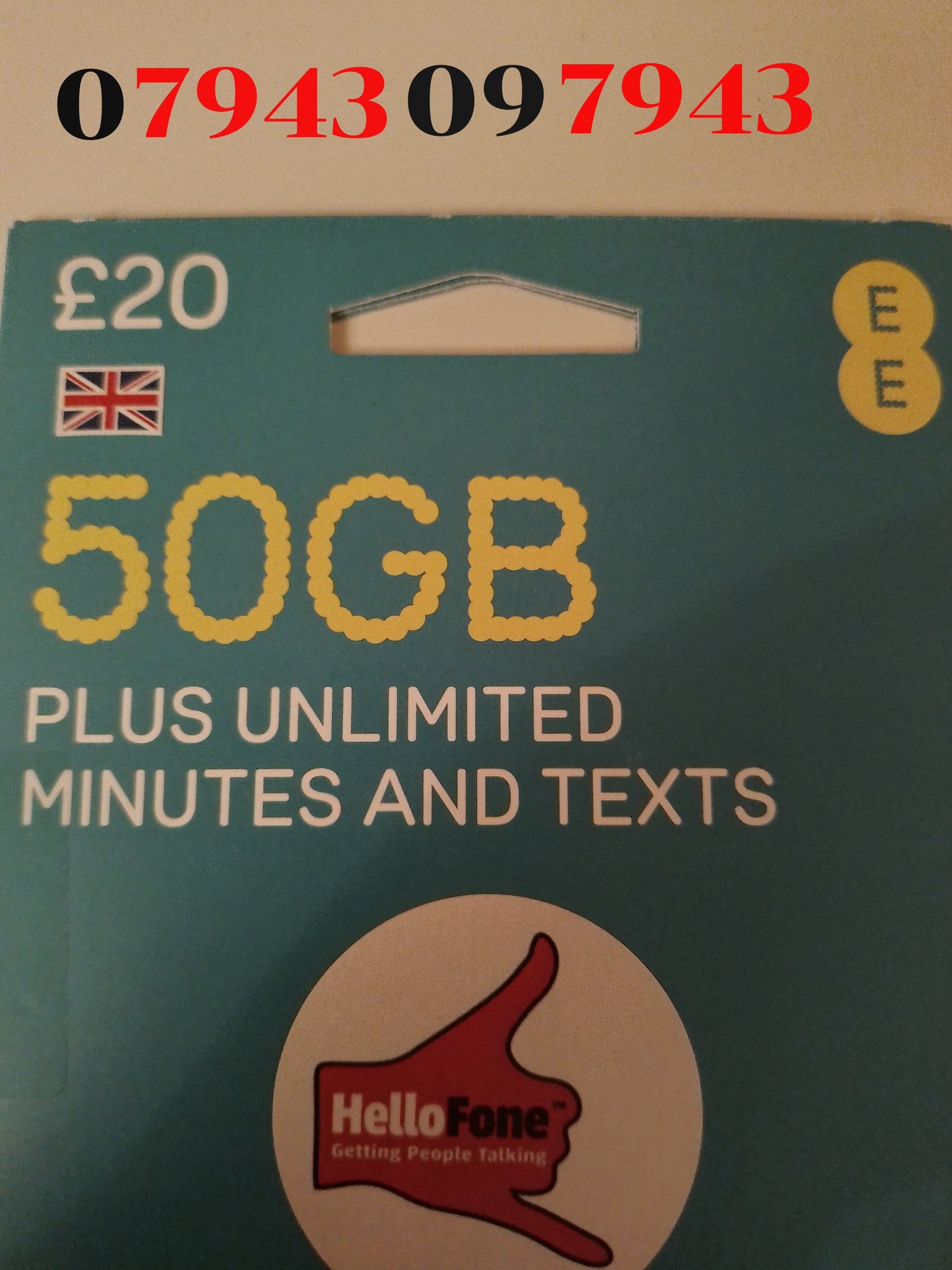 EE UK Sim Card Pack In Gold Vip Easy 7943 Number 0 7943 09 7943