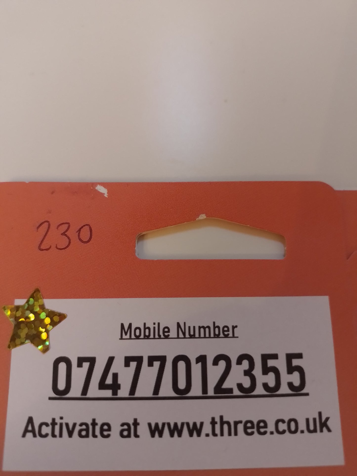 Three UK Sim Card Pack In Gold Vip Easy 123 Number 074770 123 55