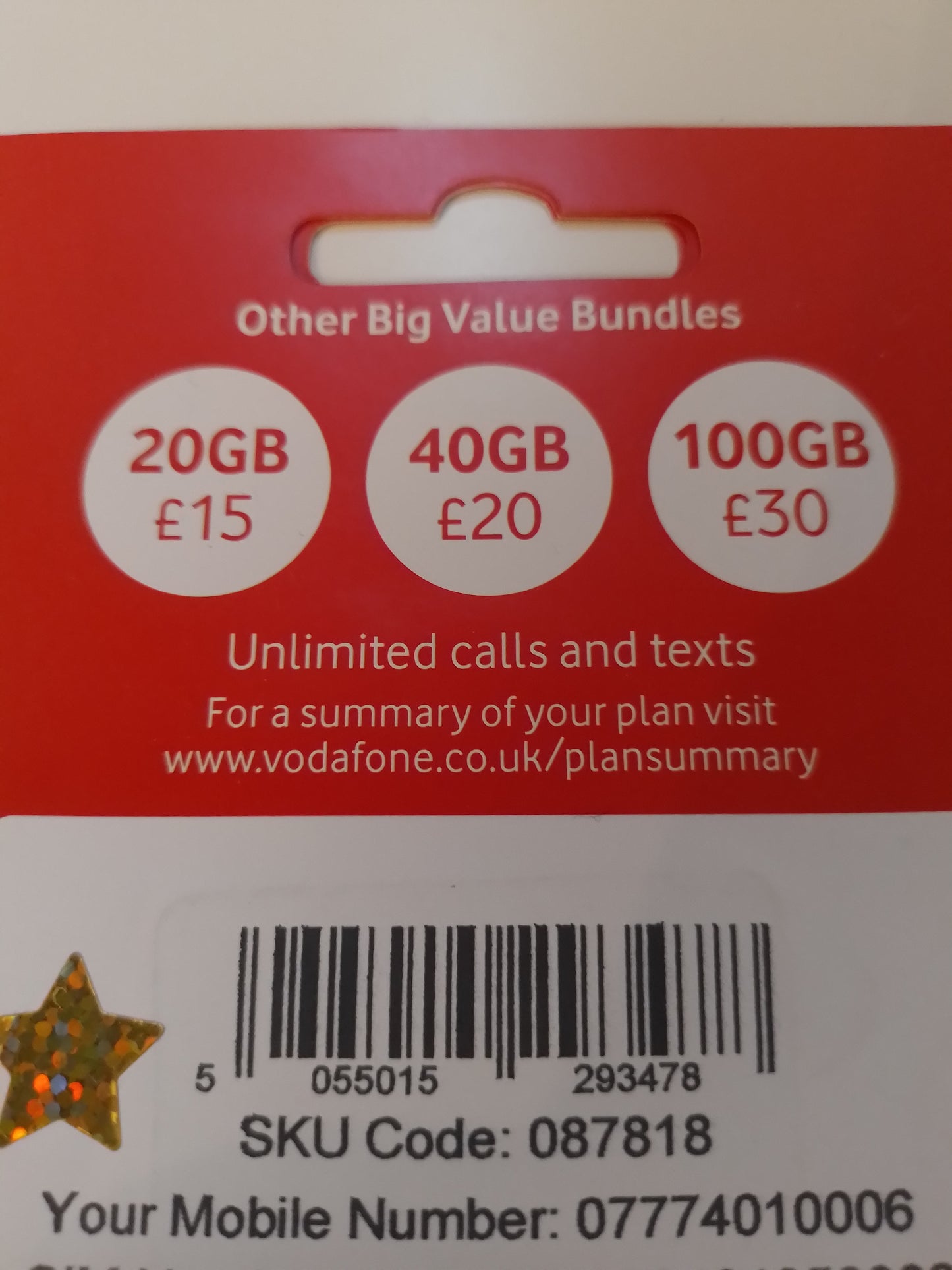 Vodafone UK Sim Card Pack In Gold Vip Easy 777 1000 Number 0 777 40 1000 6