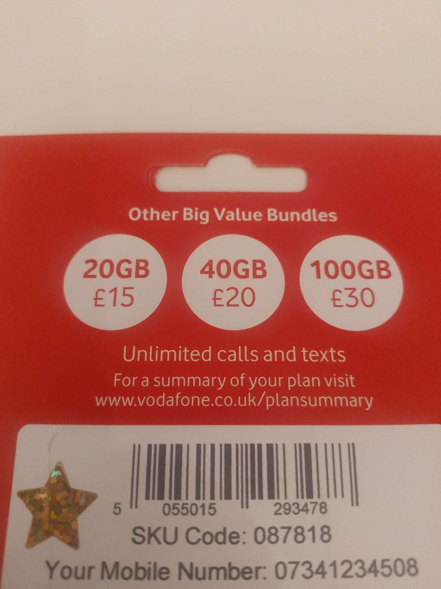 Vodafone UK Sim Card Pack In Gold Vip Easy 12345 Number 0743 12345 08