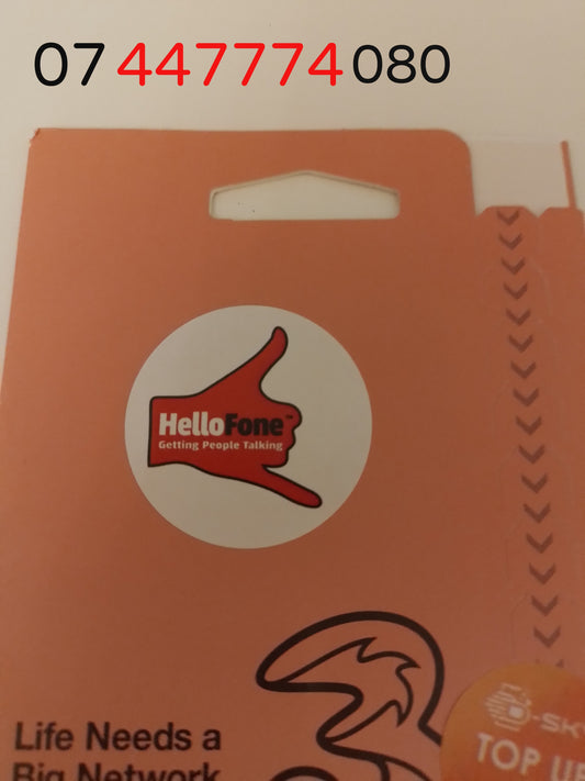 Three UK Sim Card Pack In Gold Vip Easy 447774 Number 0744 7774 080