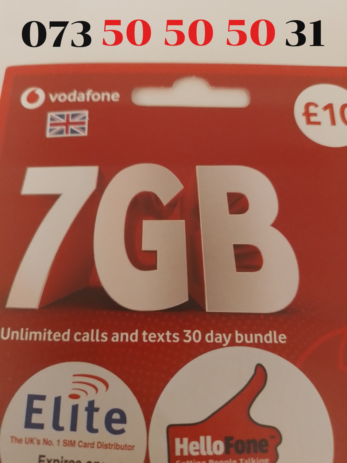 Vodafone UK Sim Card Pack In Gold Vip Easy 50 50 50 Number 073 50 50 5 ...