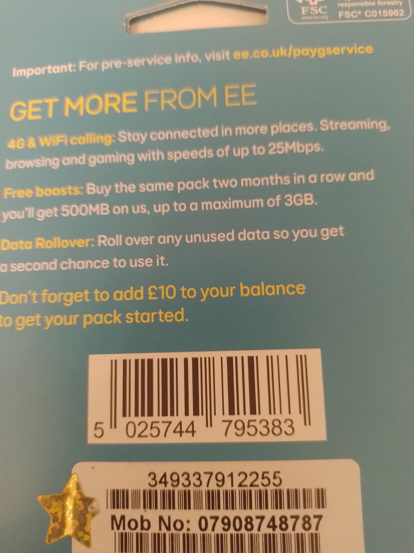 EE UK Sim Card Pack In Gold Vip Easy 87 87 87 Number 0790 87 4 87 87
