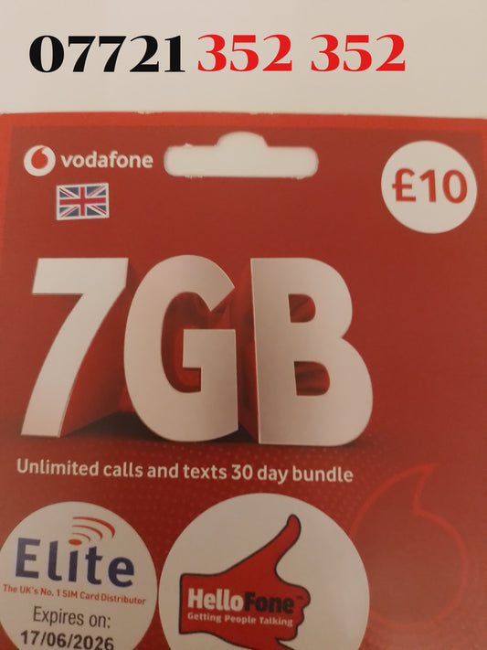 Vodafone UK Sim Card Pack In Gold Vip Easy 352 352 Number 07721 352 352