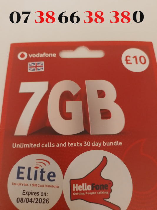 Vodafone UK Sim Card Pack In Gold Vip Easy 38 38 38 Number 07 38 66 38 38 0